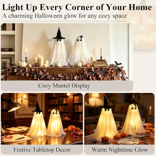Halloween Light Up Ghost Decorations Set - 21.6'' & 16'' Spooky & Cute Indoor Decor