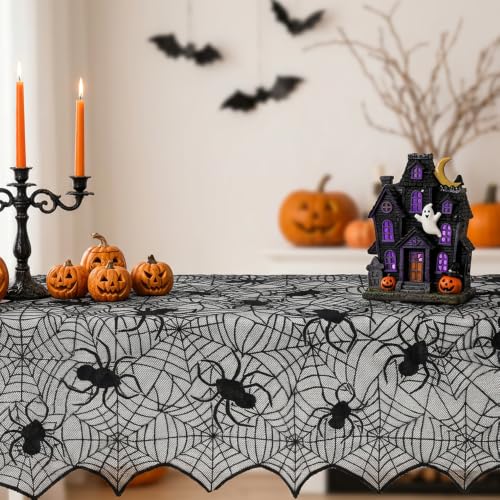 Halloween Black Lace Tablecloth Rectangular 48x63 Inch - Style 2