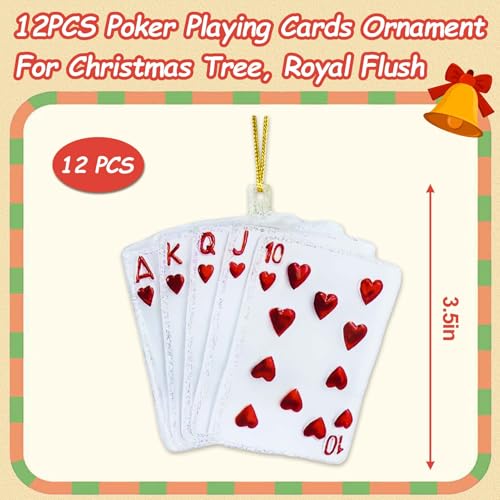 12Pcs Poker Card & Chip Christmas Ornaments - Holiday Casino Decor