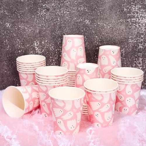 Pink Ghost Paper Cups 9oz Halloween Party Disposable Cups 50 Pack