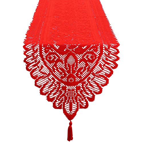 Red Lace Table Runner for Christmas Party & Wedding Decor - 13x70 Inches