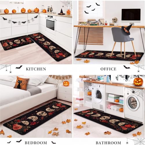 Halloween Skull Kitchen Rugs Set of 2 Non-Slip Floor Mats - Halloween Skull Variation