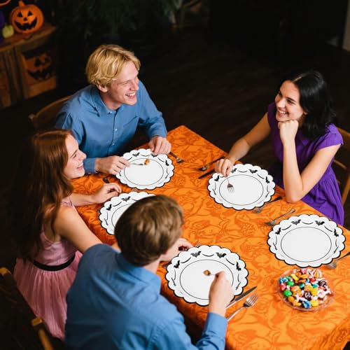 Black Bat Halloween Paper Plates 50 Pack - 9 Inch Disposable Party Tableware