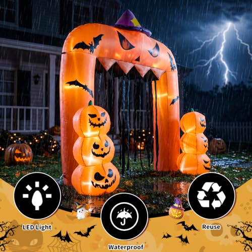 8FT Halloween Inflatable Pumpkin Archway with LED Lights Outdoor Decoration