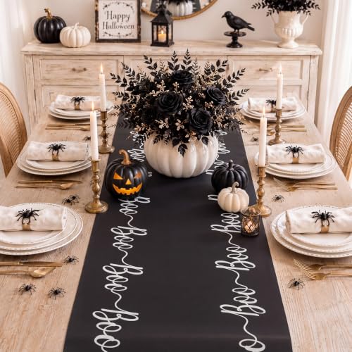 Halloween Boo Paper Table Runner - Black & White, 25 Feet, Versatile Decor
