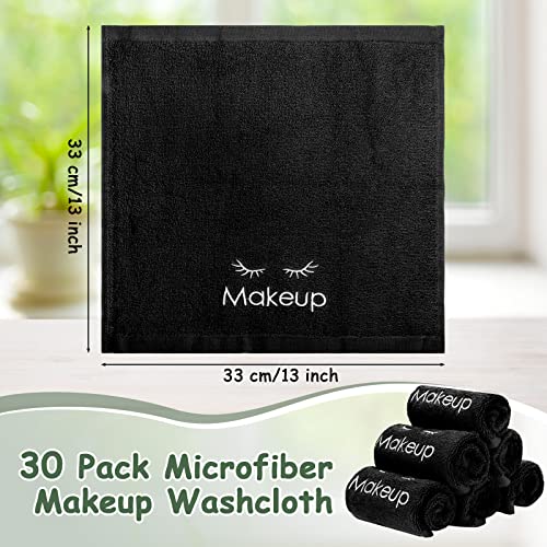 Black Makeup Remover Towels Set of 30 - Microfiber Face Washcloths, Reusable & Quick Drying