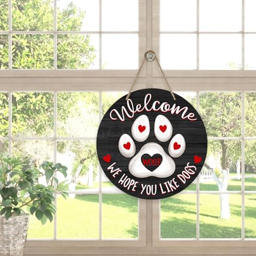 Paw Welcome Dog Front Door Sign - Farmhouse Wooden House Decor