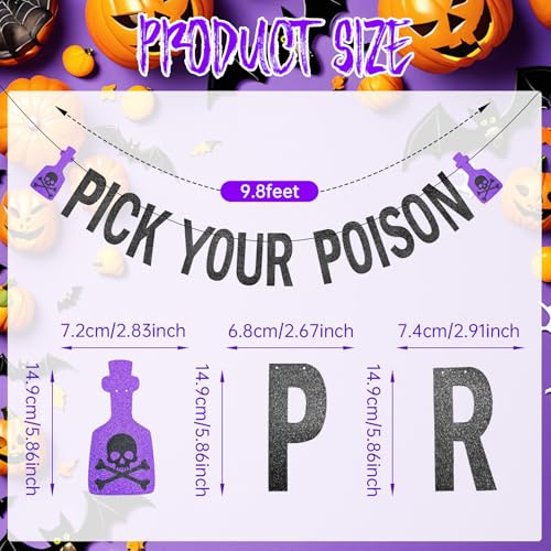 Black Glitter Halloween Banner Pick Your Poison Party Decor with Potion Bottles