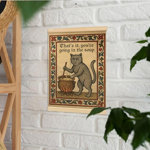 Funny Medieval Cat Wall Poster Hanger Frame - Soup Cat Design, 12x16