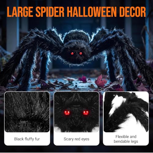 Giant Spider Halloween Decorations Outdoor - 6 Pack, 1ft-3ft Bendable Legs Spiders for Lawn, Yard, Wall & Window