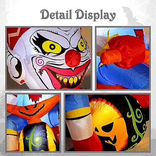 Halloween Inflatable Clown Bicycle Decor - 5 Ft Outdoor Yard with LED Light, Stormproof, for Dia de Los Muertos & Party Festivities