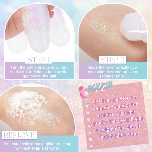 Body Glitter Roll-On Gel - Sparkling Pink Face & Body Makeup Accessory