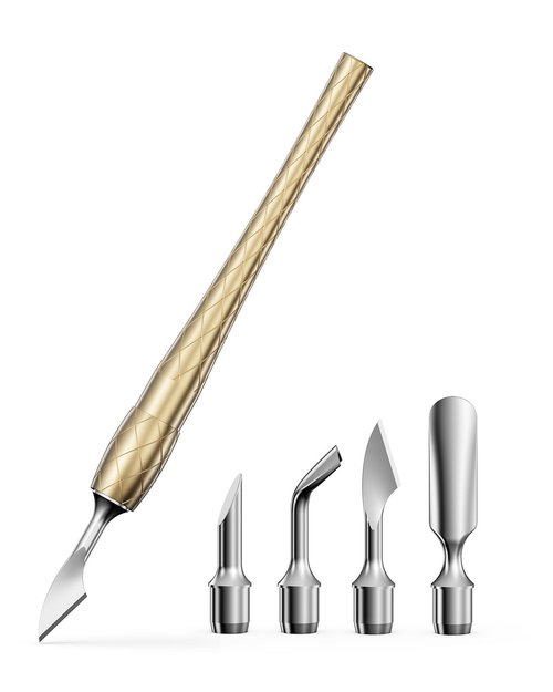 FERYES 4-in-1 Cuticle Pusher Tool-Curved/Smooth/Chisel/Horseshoe Heads + Thread-Lock Handle for Secure Salon Manicures