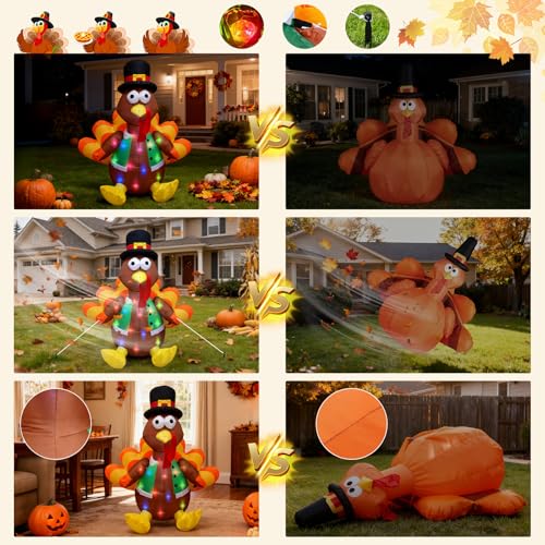 4 Ft Inflatable Thanksgiving Turkey Yard Decoration - Outdoor Holiday Decor