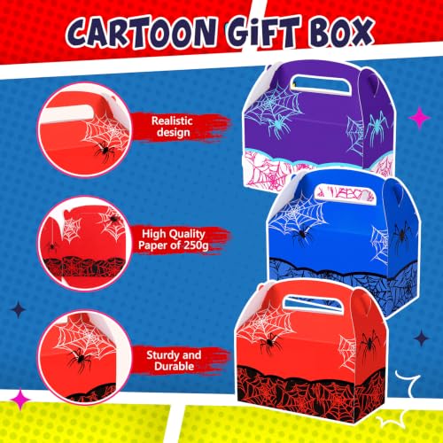 12 Pack Spider Party Gift Boxes - Multicolor Web Design for Birthday