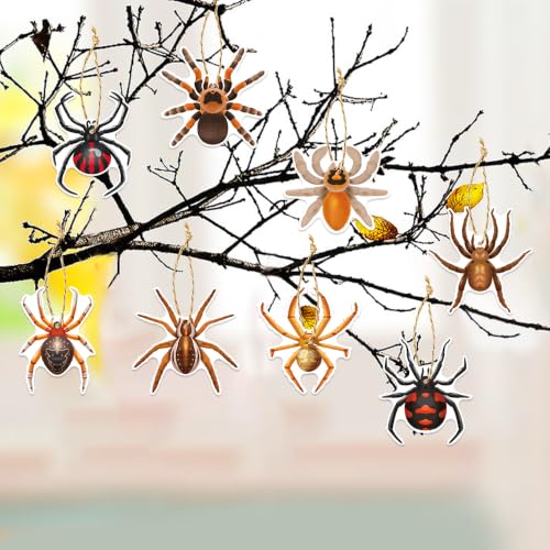 Halloween Spider Hanging Ornaments Set - Creepy Wall Door Tree Decor - 24 Pcs