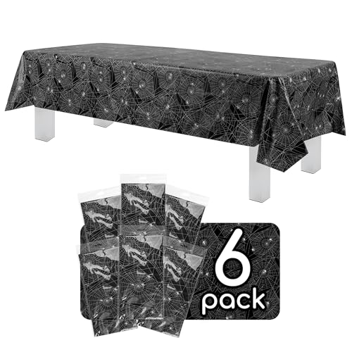 Halloween Spider Web Tablecloth - Rectangle Disposable Plastic Cover 54x108 inches - 6 Pack