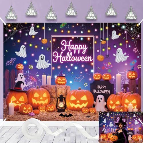 Halloween Neon Pumpkin Ghost Backdrop 8x6FT Kids Party Photo Booth Decorations - Variation of THIS listing