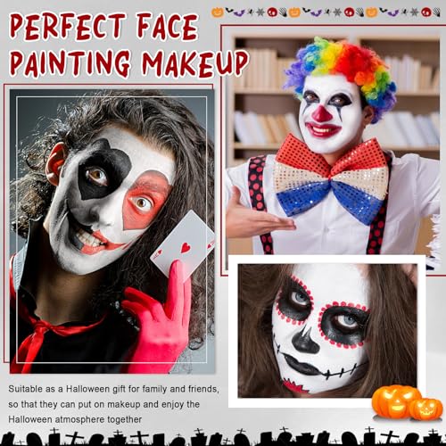 Halloween Joker Face & Body Paint Kit - White Black Red Clown Makeup Set