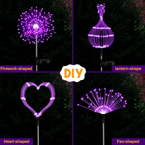 Halloween Solar Firework Lights 3 Pcs - Purple, Orange, Green LED Pathway Decor