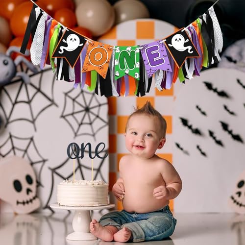 Halloween First Birthday Banner for High Chair & Photo Props - Spooky Kids Party Decor