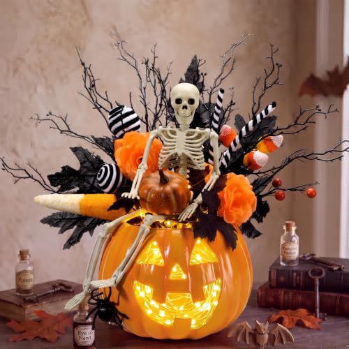 Halloween Skull Pumpkin Vase with Black & Orange Branches - DIY Spooky Decor - Skull Variation