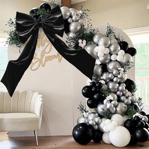 Black Satin Ribbon Tie Hanging Decor - 24x42 Inch Large Black Bow - Elegant Party Backdrop