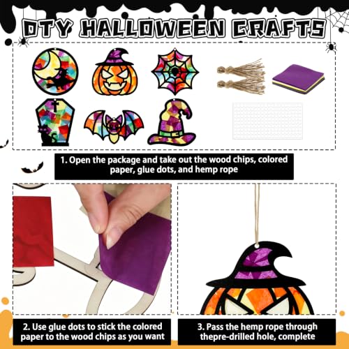 Black Halloween Suncatcher Craft Kit - 24 Wooden Ornaments & Supplies