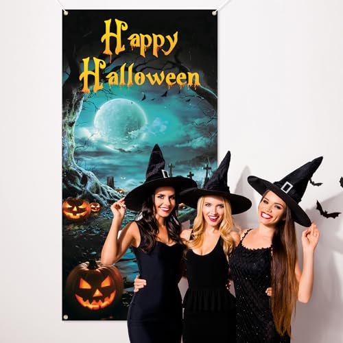 Halloween Door Cover Decorations 6x2.9 Ft Banner - Indoor Outdoor Festive Party