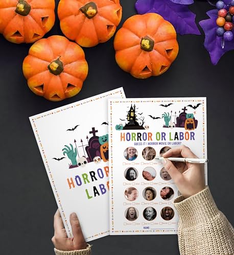 Party Game Cards - Labor or Horror Guessing Game for Baby Shower & Halloween