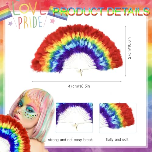 Rainbow Folding Hand Feather Fan for Pride Parade Party Festival