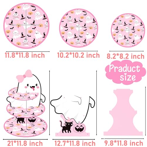 Pink Halloween Cupcake Stand 3-Tier Ghost Cake Tower Party Supplies