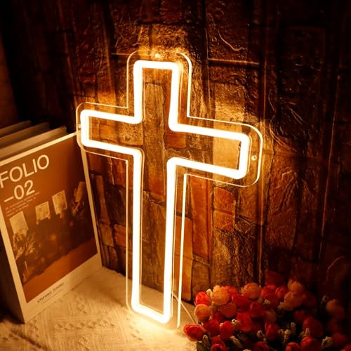 Neon Cross Sign for Bedroom Wall Decor - Jesus Christ Neon Light