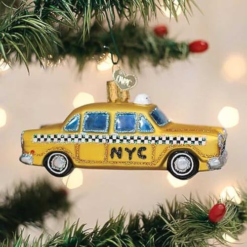 NYC Taxi Glass Blown Christmas Ornament - Handcrafted Holiday Decoration