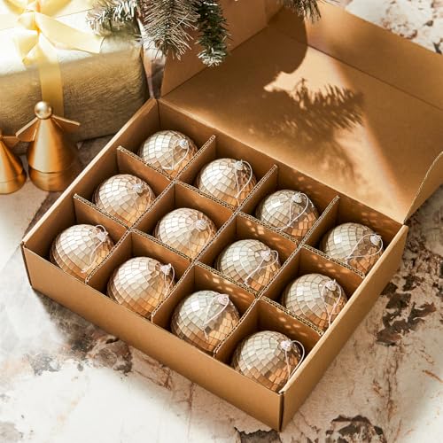 Disco Ball Set of 12 Gold Mirror Ornaments for Party & Holiday Decor