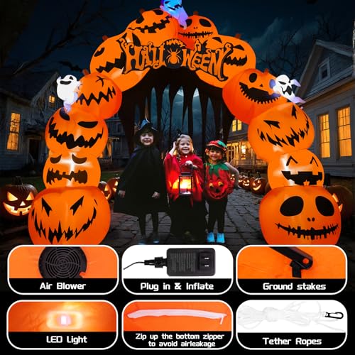 10FT Halloween Inflatable Pumpkin Archway Yard Decoration with LED Lights