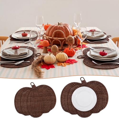 Pumpkin Rattan Placemats Set of 4 - Fall Black and Brown
