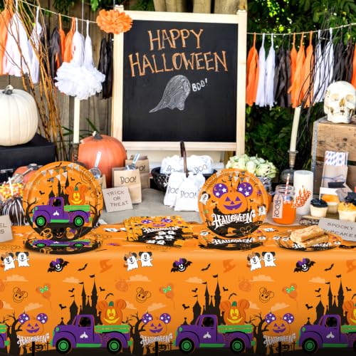 41Pcs Halloween Disposable Party Tableware Set with Ghost Pumpkin and Spider Web Designs