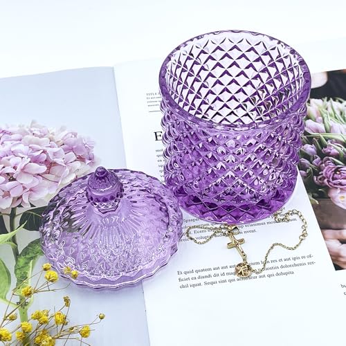 Colorful Glass Jar with Lid - Pointed Cylinder Pink Purple Trinket & Candy Container