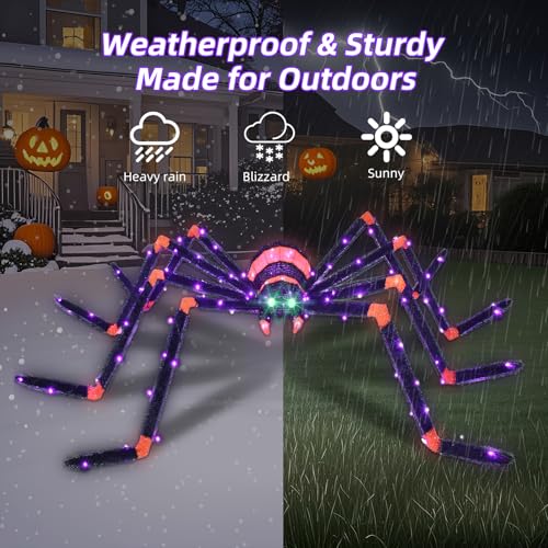 Giant Halloween Spider Decoration 6.8ft Lighted Outdoor Yard Decor with 115 LEDs - Black