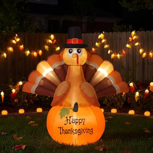 Turkey Inflatable Outdoor Decoration with LED Lights - 4.92 ft, Thanksgiving Yard Decor - Variation: Turkey