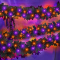 Black Halloween Garland with Orange Purple Lights 3 Pack - Timer Function