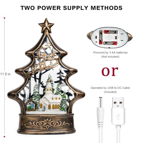11.5-Inch Christmas Snow Globe Lantern with Nativity Scene & Music - Lighted Church with Glitter & Water, USB or Battery Powered