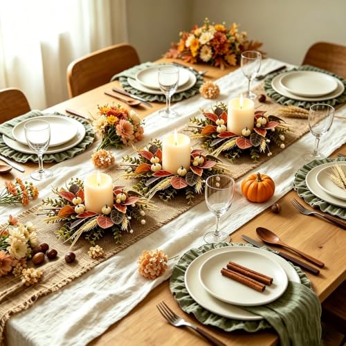 12-Inch Fall Pumpkin Wreaths Set of 4 for Autumn & Thanksgiving Decor