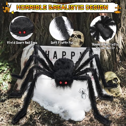 200-Inch Halloween Spider Web and 59-Inch Giant Fake Spider Decorations Outdoor Yard Indoor Party Decor