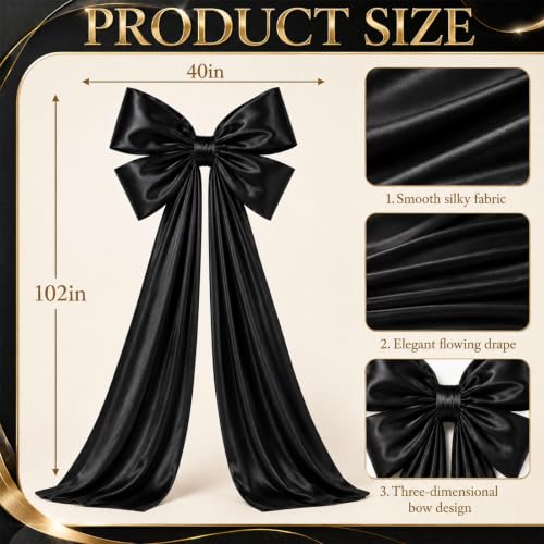 Black Satin Large Bow for Backdrop - 40x102 Inches, Extra Large Decor