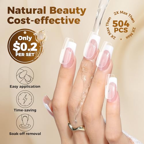Medium Square Fake Nail Tips 504PCS Clear Gel Tips for DIY Manicure