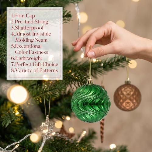Christmas Tree Ornaments Set - Green Copper Brown Variations - 100 Shatterproof Holiday Decorations