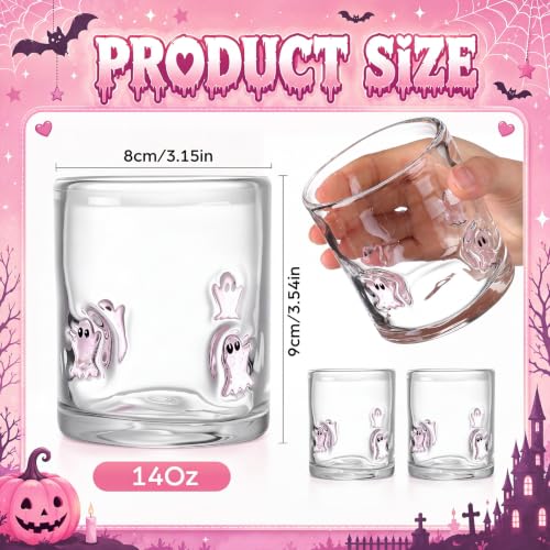 Pink Ghost Glass Cups 14oz Halloween Drinking Glasses - 4 Pack