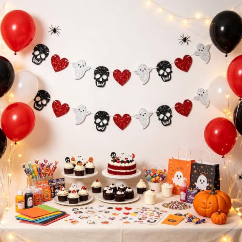 Halloween Skull Ghost Garland Set - Black & Red Gothic Party Decorations